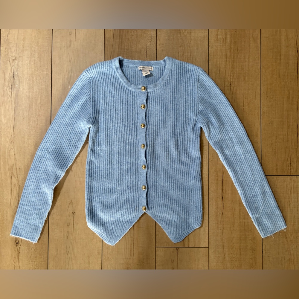 Sincerely Jules Blue Ribbed Button Front Sweater Size L Knit Top